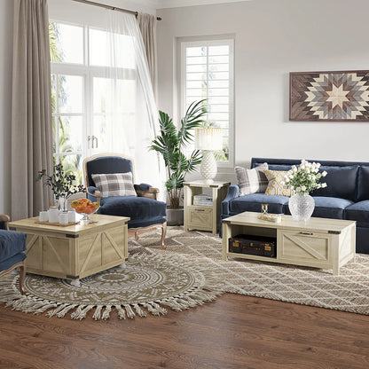 Farmhouse Coffee Table, Square Flip-Top Lid, Hidden Storage, Oak Coffee Tables at Gallery Canada