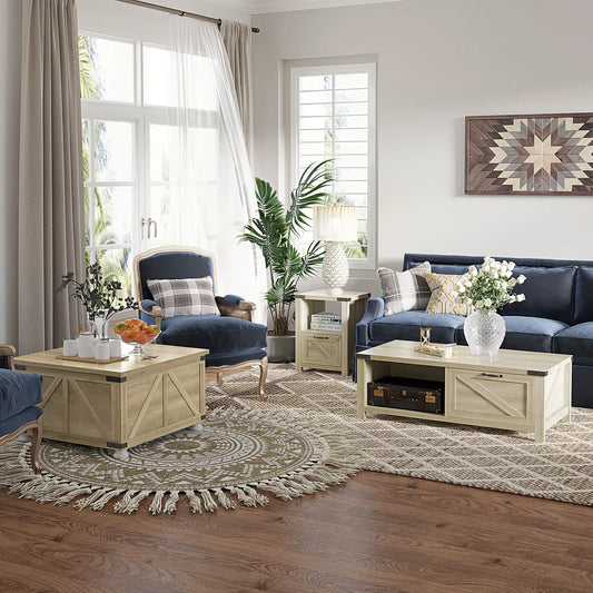 Farmhouse Coffee Table, Square Flip-Top Lid, Hidden Storage, Oak Coffee Tables Oak at Gallery Canada