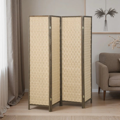 6 FT 4 Panel Folding Privacy Screen, Brown Room Divider, Brown