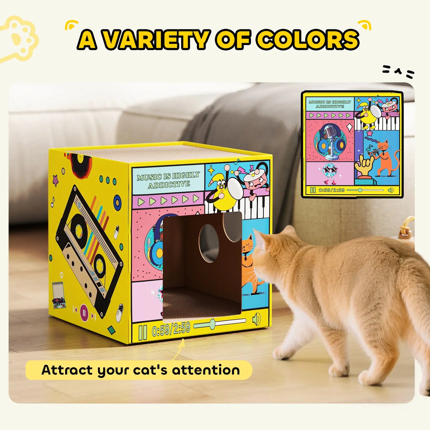 2 in 1 Cardboard Cat House, Cat Scratcher with Scratching Board Cat Houses at Gallery Canada