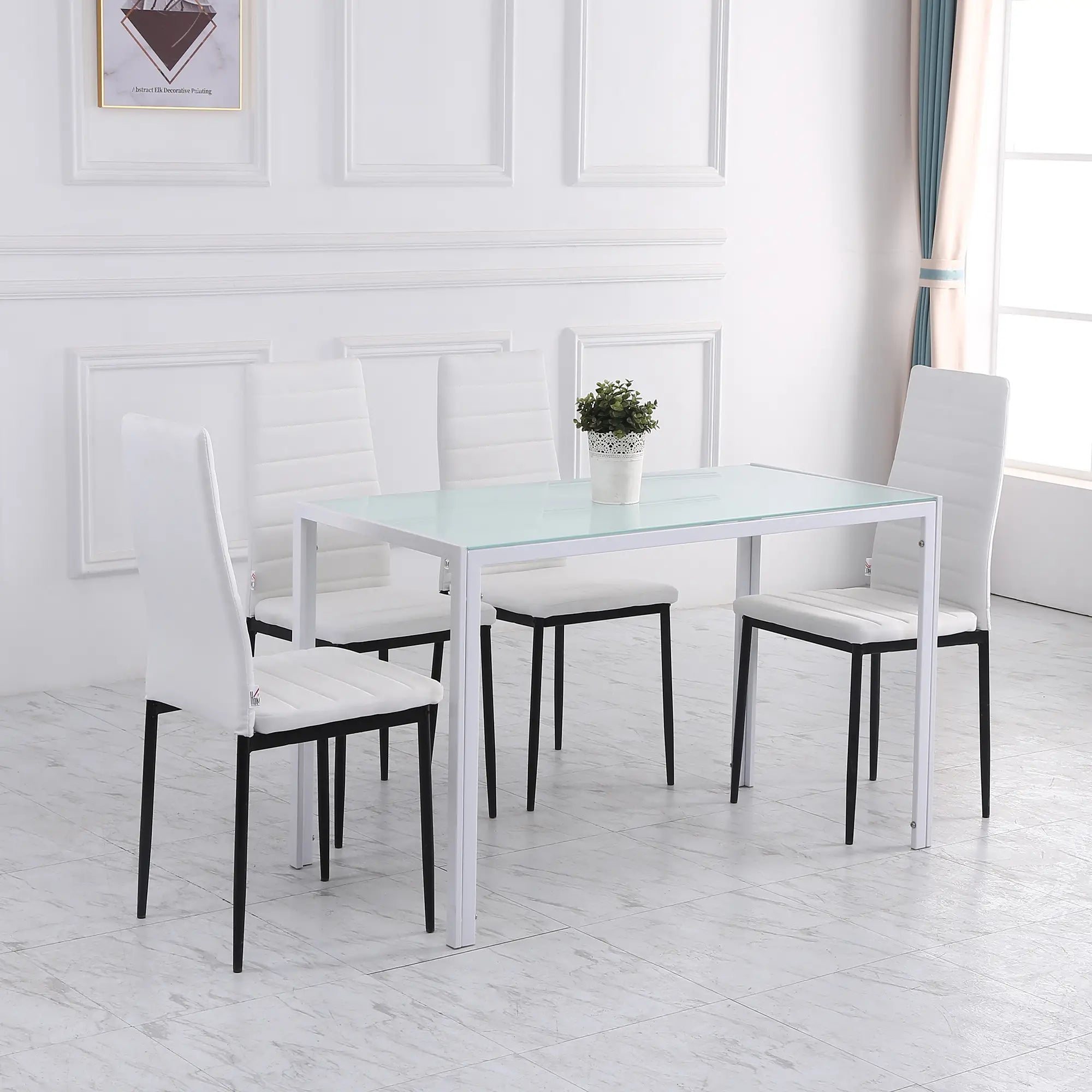 Modern Upholstered Dining Chairs, Set of 4, Linen Fabric, Metal Legs, White Dining Chairs at Gallery Canada