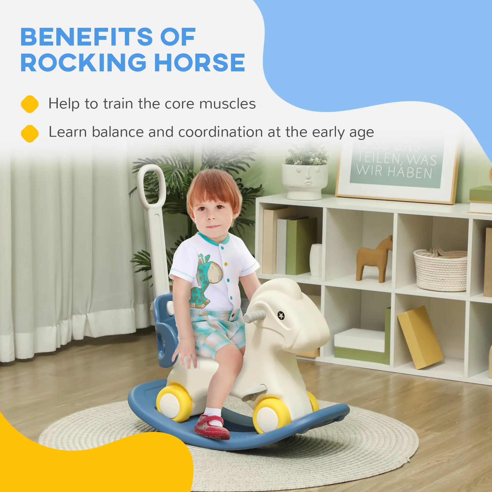 Kids Rocking Horse, Detachable Balance Board, Push Handle, Blue Rocking Horses at Gallery Canada
