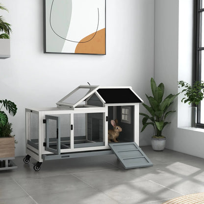 Rabbit Cage With Wheels, Ramp, Run, Tray, Indoor Outdoor, Grey Rabbit Hutch at Gallery Canada