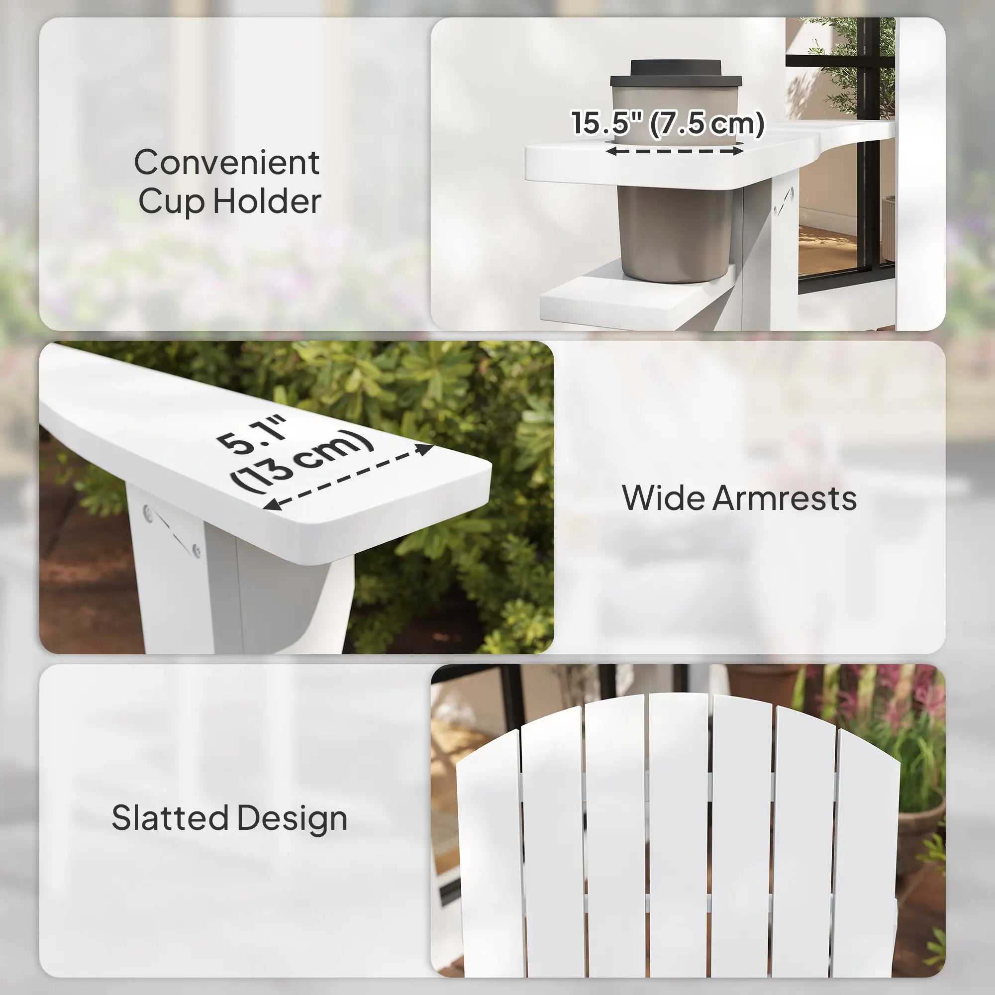 Classic Adirondack Chair, Garden Deck Chair with Cup Holder, White Patio Chairs at Gallery Canada