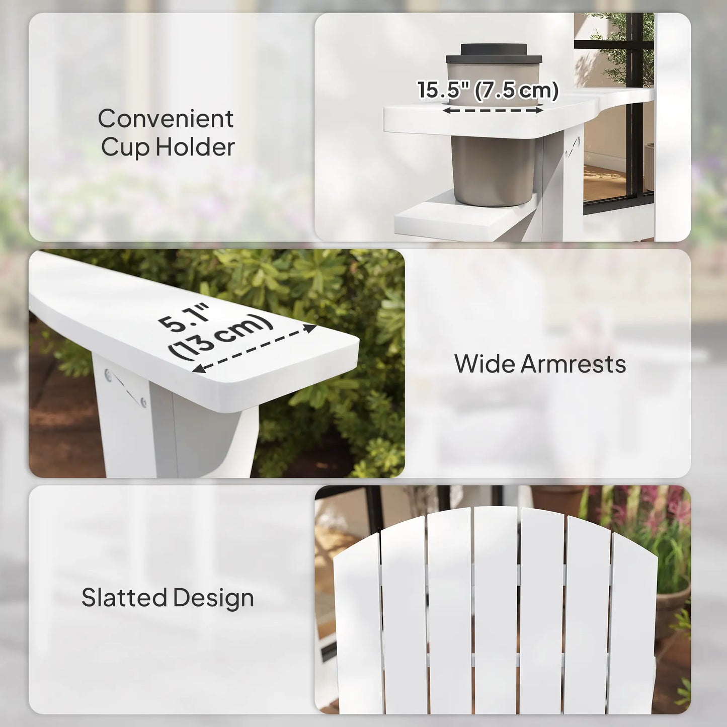 Classic Adirondack Chair, Garden Deck Chair with Cup Holder, White Patio Chairs at Gallery Canada