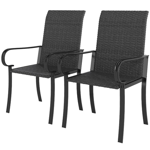 2 PE Rattan Patio Dining Chairs, Steel Frame, Garden, Backyard, Black