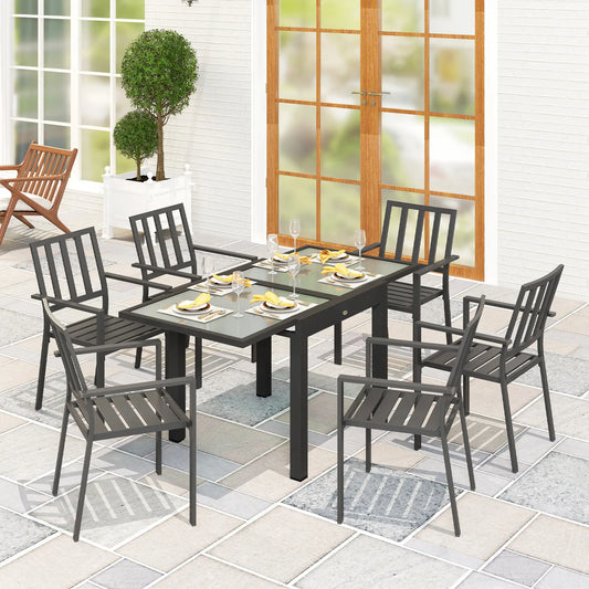 Extendable Patio Dining Table, Tempered Glass Aluminum, Clear Patio Dinning Tables Black, Clear at Gallery Canada