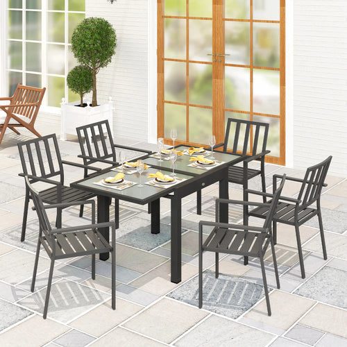 Extendable Patio Dining Table, Tempered Glass Aluminum, Clear