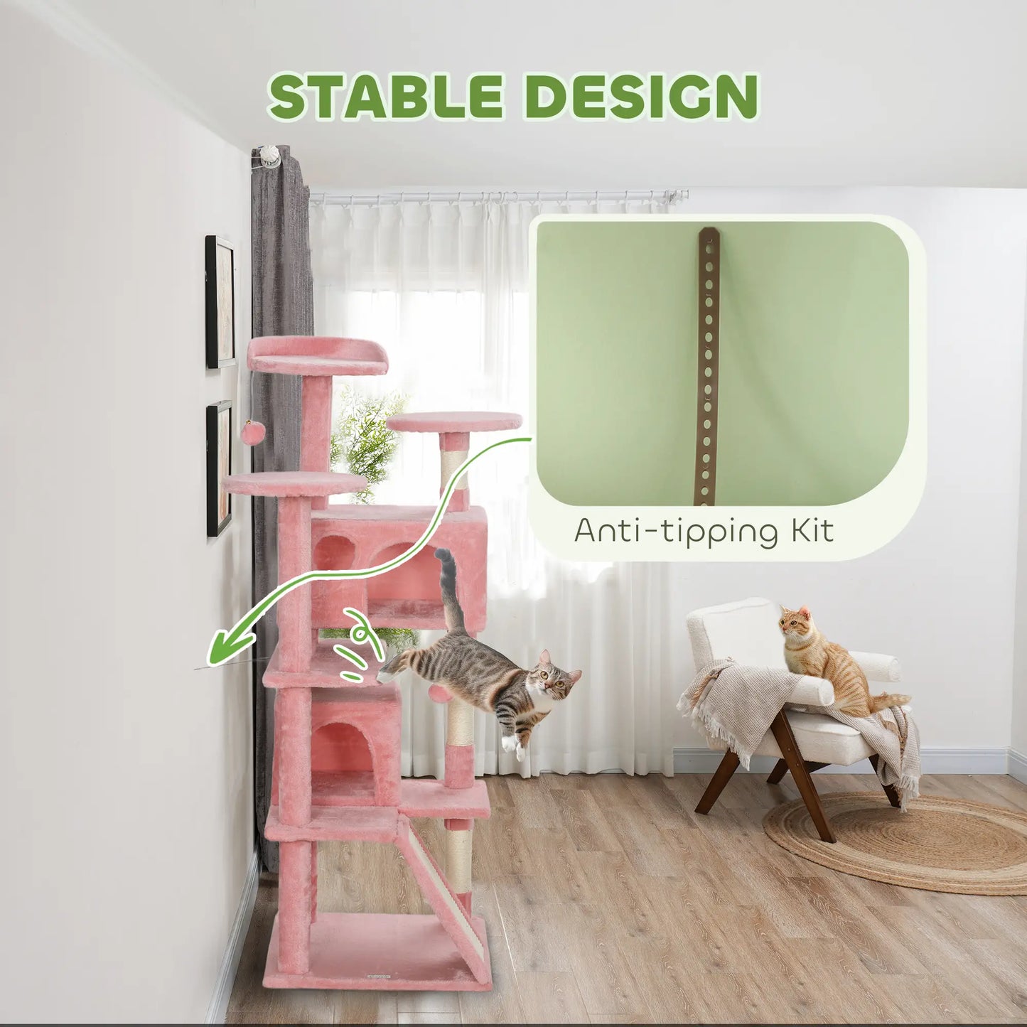 54" Cat Tree, Multi-Level Tower with Scratching Posts, Condos, Pink Cat Towers at Gallery Canada