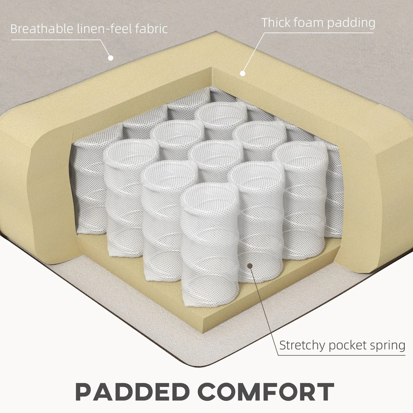 Convertible Bed, Button Tufted Fabric Sofa Bed, Adjustable Back, Beige 2-Seater Sofas at Gallery Canada