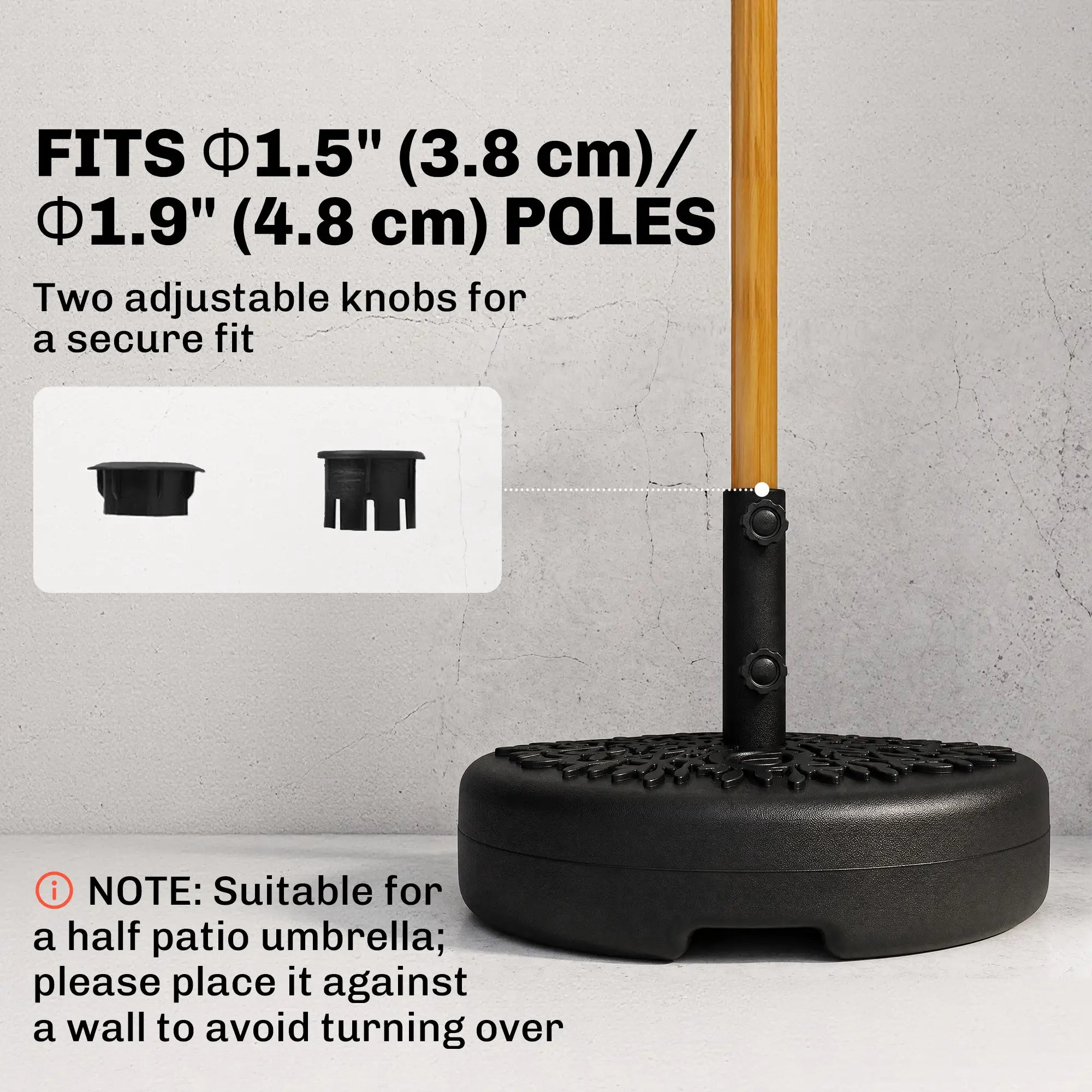 Half Round Umbrella Base, 40lb Water or 46lb Sand, Black Umbrella Bases at Gallery Canada