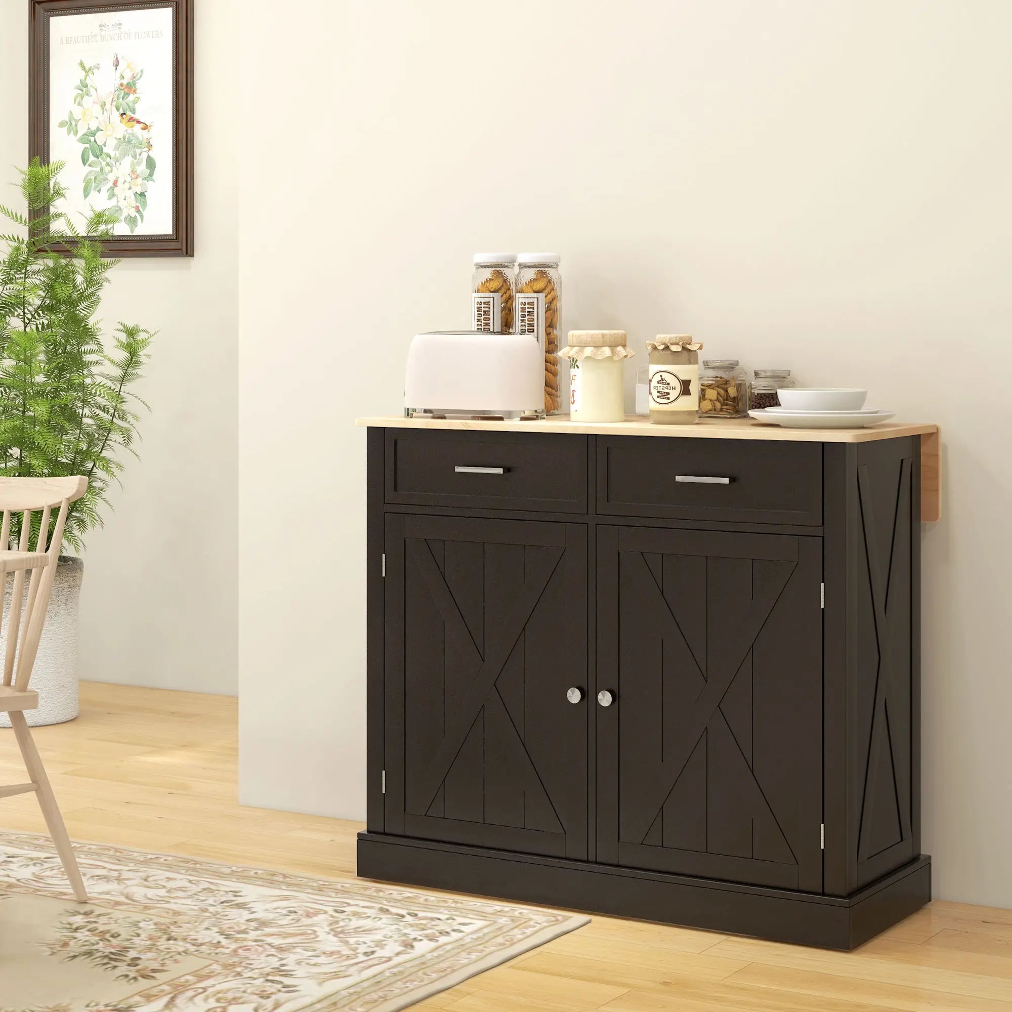 Kitchen Island with Drop Leaf, 2 Drawers, Adjustable Shelves, Black Kitchen Islands & Kitchen Carts at Gallery Canada