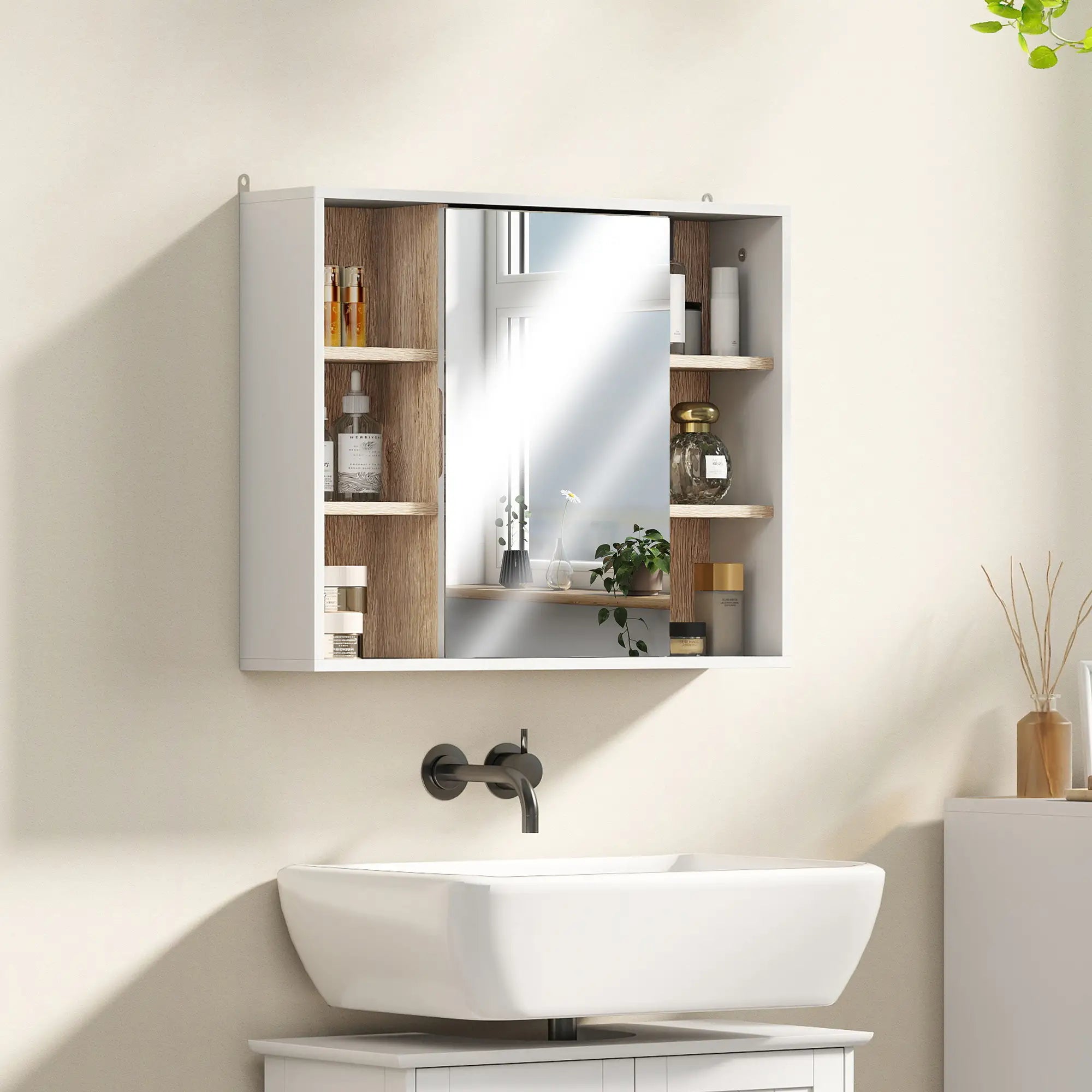 Wall-Mounted Medicine Cabinet with Mirror, Over Toilet Vanity, Oak, White Mirror Medicine Cabinets at Gallery Canada