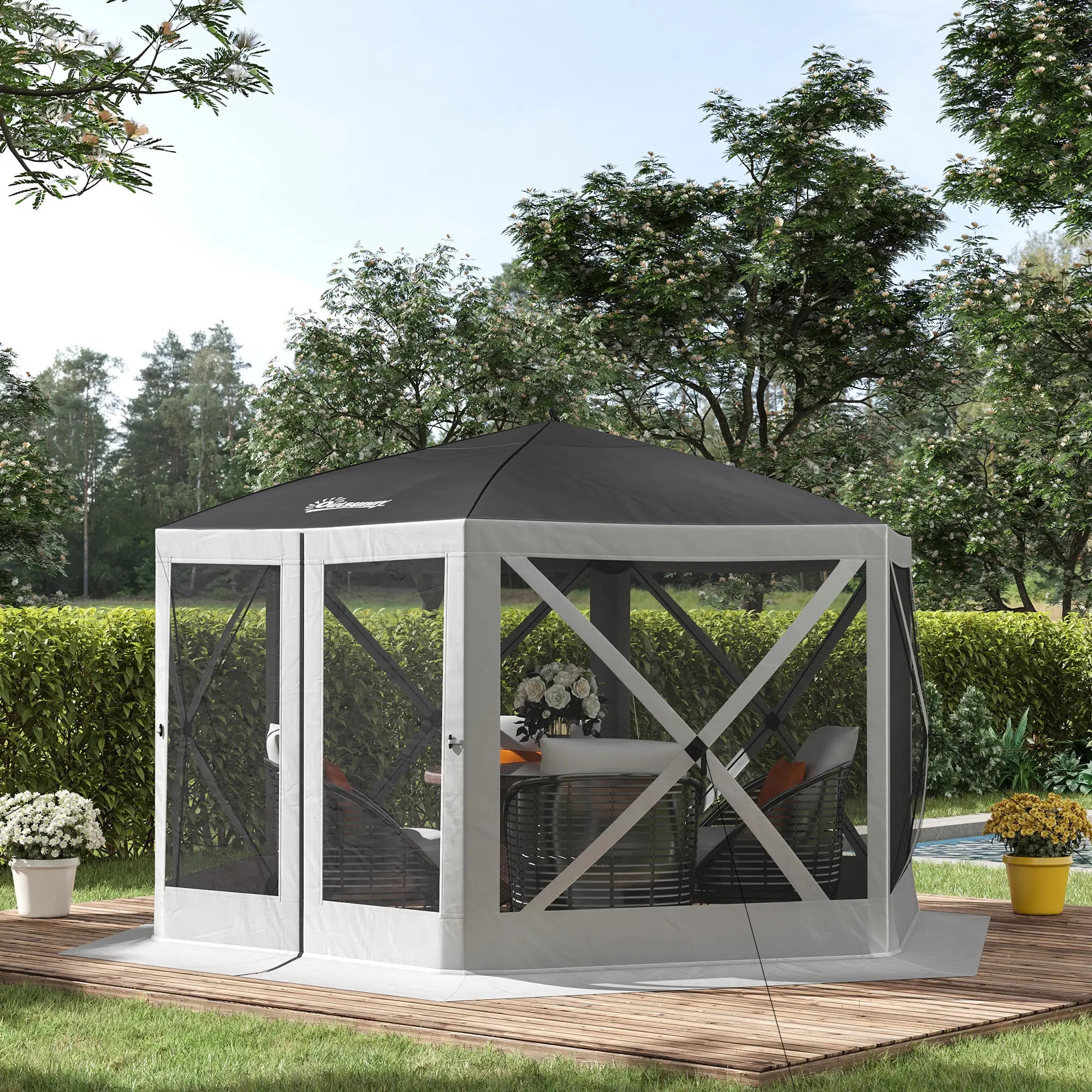 12' x 12' Hexagon Pop Up Screen Tent, Camping Shelter, Grey Pop Up Canopies at Gallery Canada