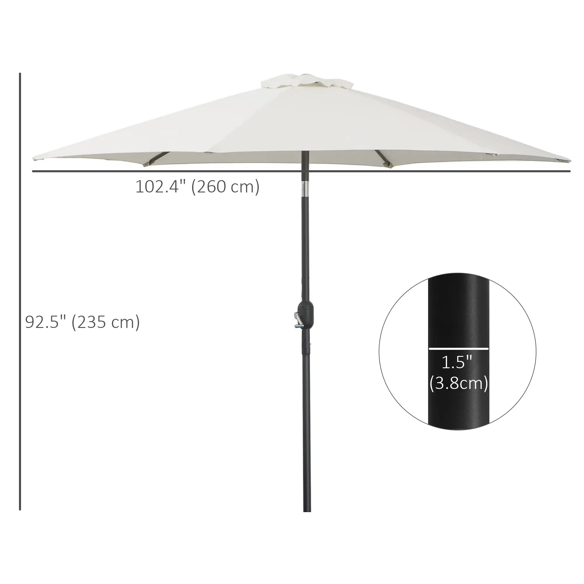 8.5' Round Aluminum Patio Umbrella, 6 Ribs, Tilt Canopy, Cream White Sun Umbrellas at Gallery Canada