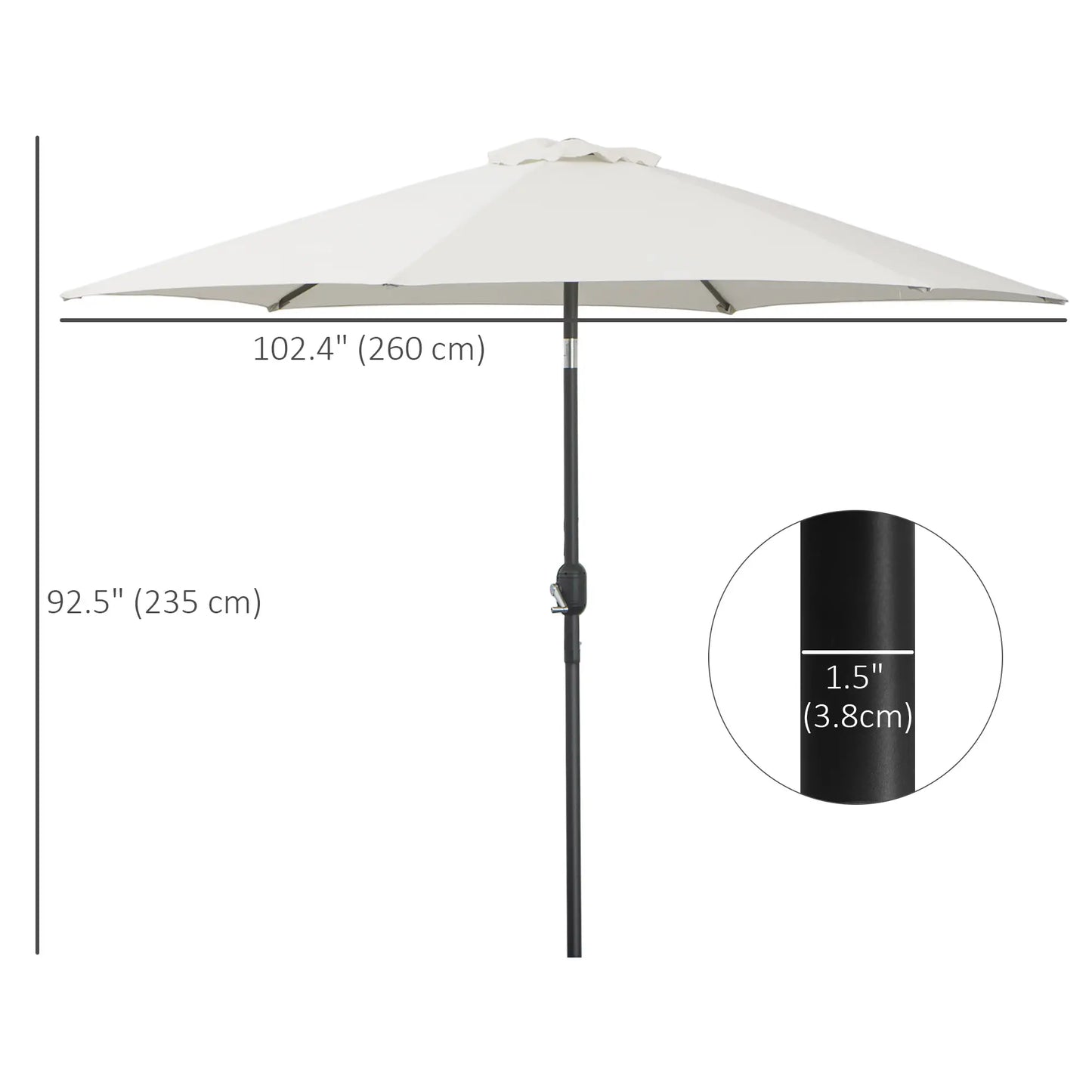 8.5' Round Aluminum Patio Umbrella, 6 Ribs, Tilt Canopy, Cream White Sun Umbrellas at Gallery Canada