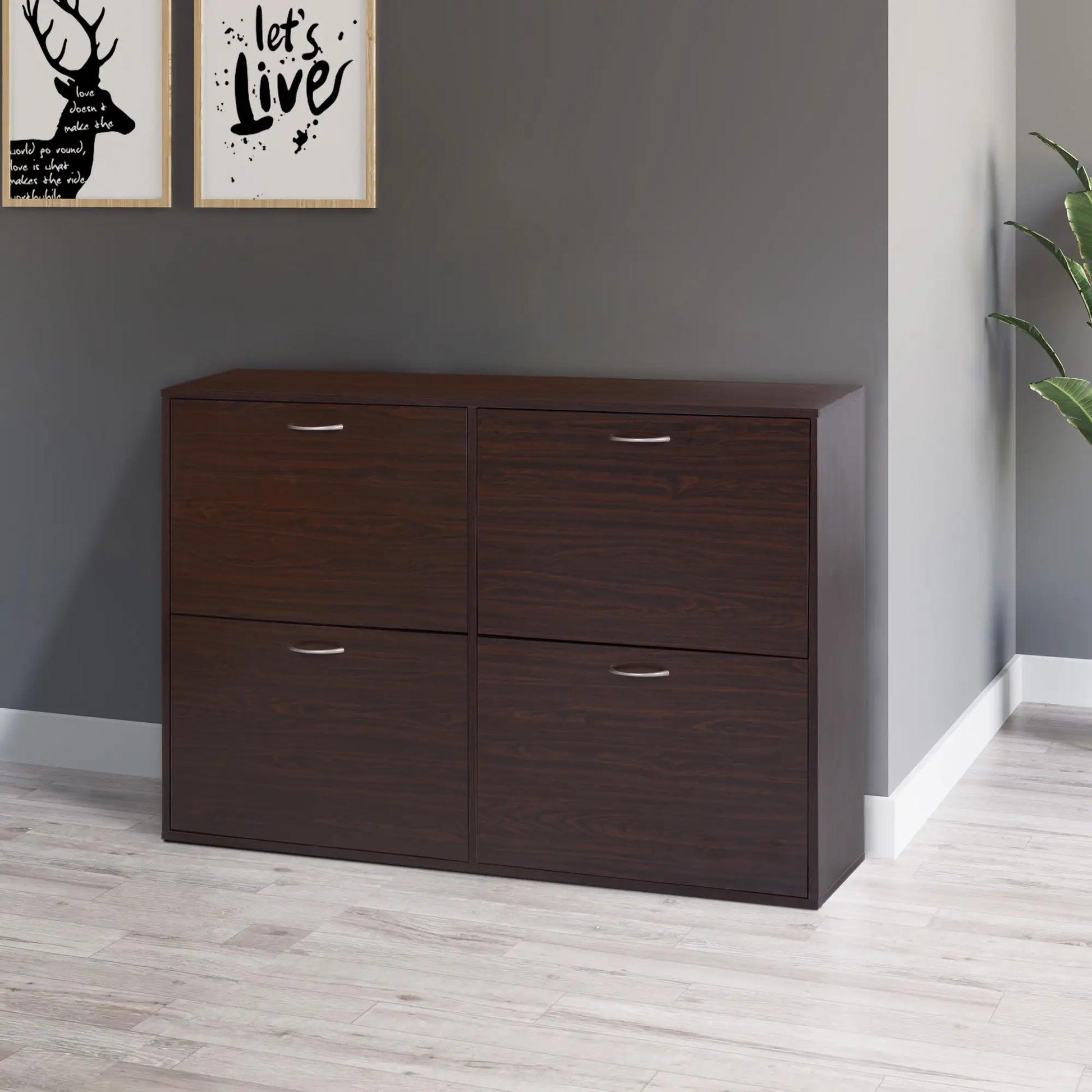 Flip Down Shoe Storage, Wooden Cabinet, 4 Drawer Organizer, Brown Shoe Storage Cabinets & Racks at Gallery Canada