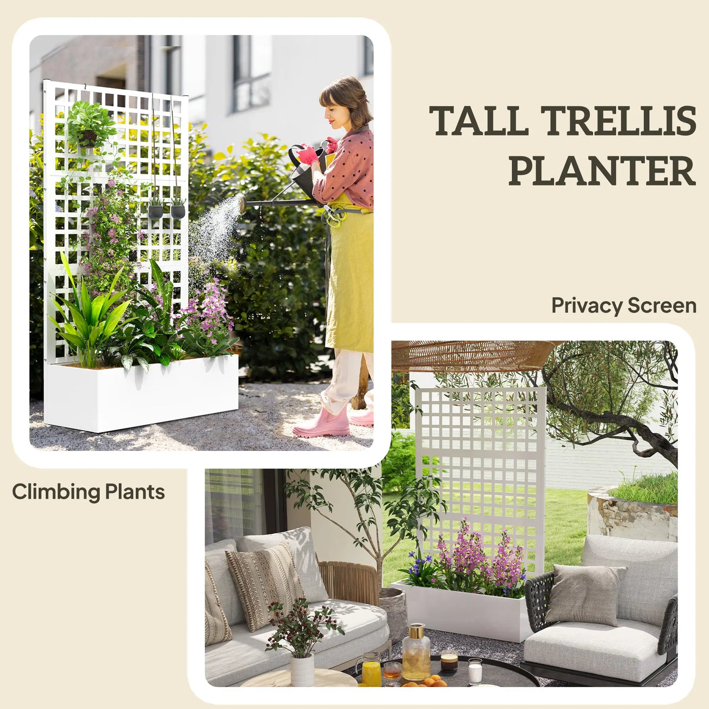 Galvanized Raised Garden Bed Planter Box With Trellis, 43" x 16" x 70", White Galvanized Planter Boxes at Gallery Canada