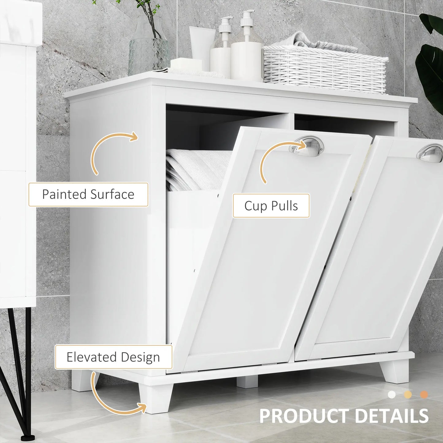 Tilt-Out Laundry Cabinet, Bathroom Organizer, 2-Compartment Hamper, White Bathroom Cabinets at Gallery Canada
