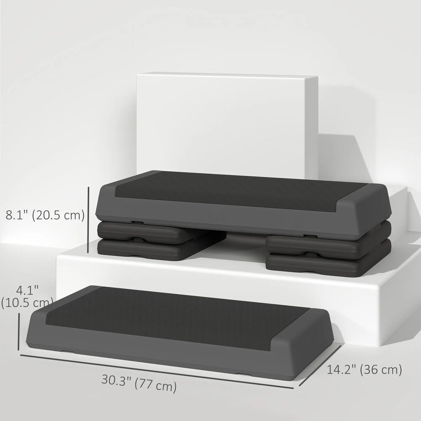 Adjustable Exercise Step Platform, 3-Level, 4", 6", 8", 550lbs, Grey Aerobic Equipment at Gallery Canada