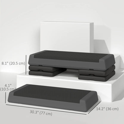 Adjustable Exercise Step Platform, 3-Level, 4", 6", 8", 550lbs, Grey Aerobic Equipment at Gallery Canada