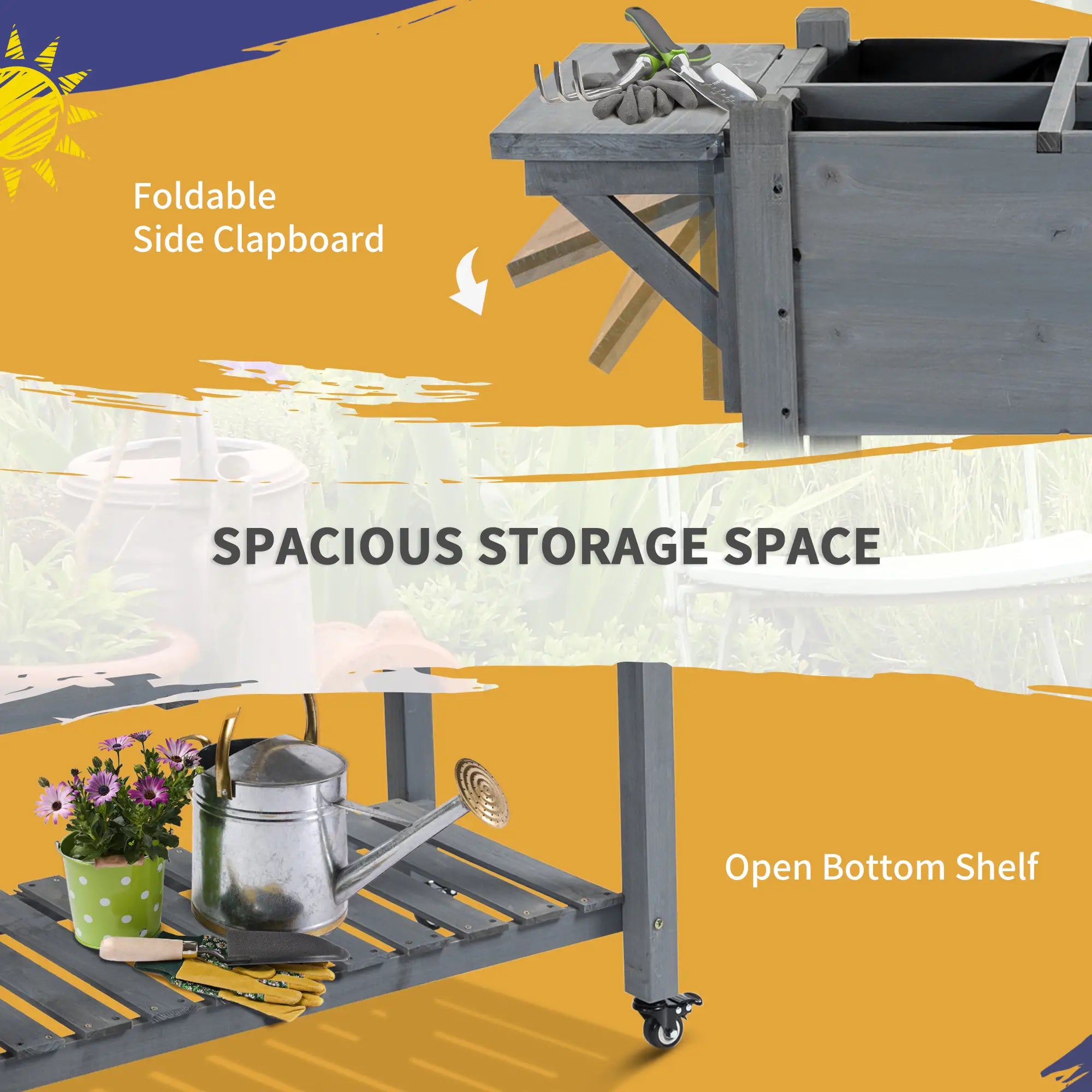 Raised Garden Bed, 8 Grids with Storage Shelf, Elevated Planter Box, Grey Elevated Garden Beds at Gallery Canada