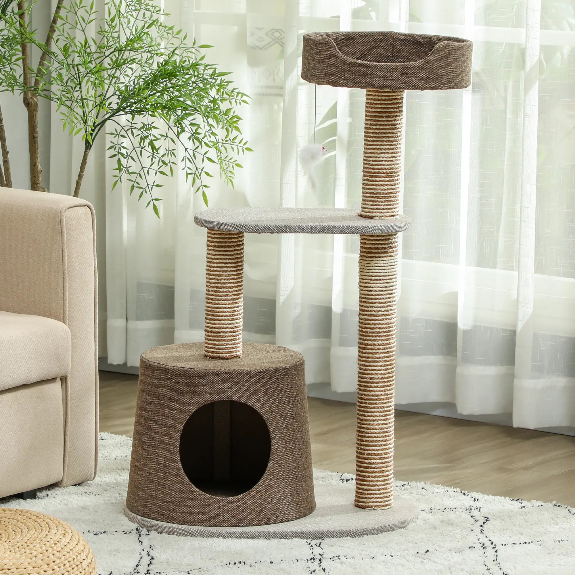 Cat Scratching Tree Post, Climbing Furniture with Toy, Brown Cat Posts at Gallery Canada