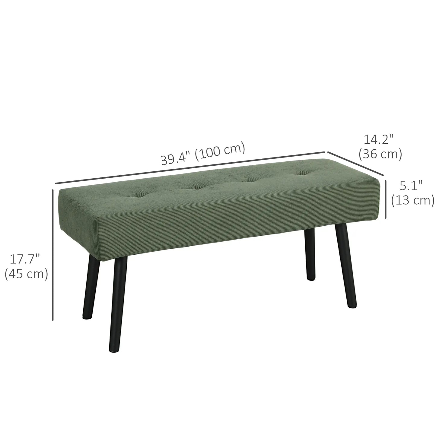 39" Upholstered Ottoman Bench, Corduroy, Padded Seat, Steel Legs, Green Storage Ottomans & Benches at Gallery Canada