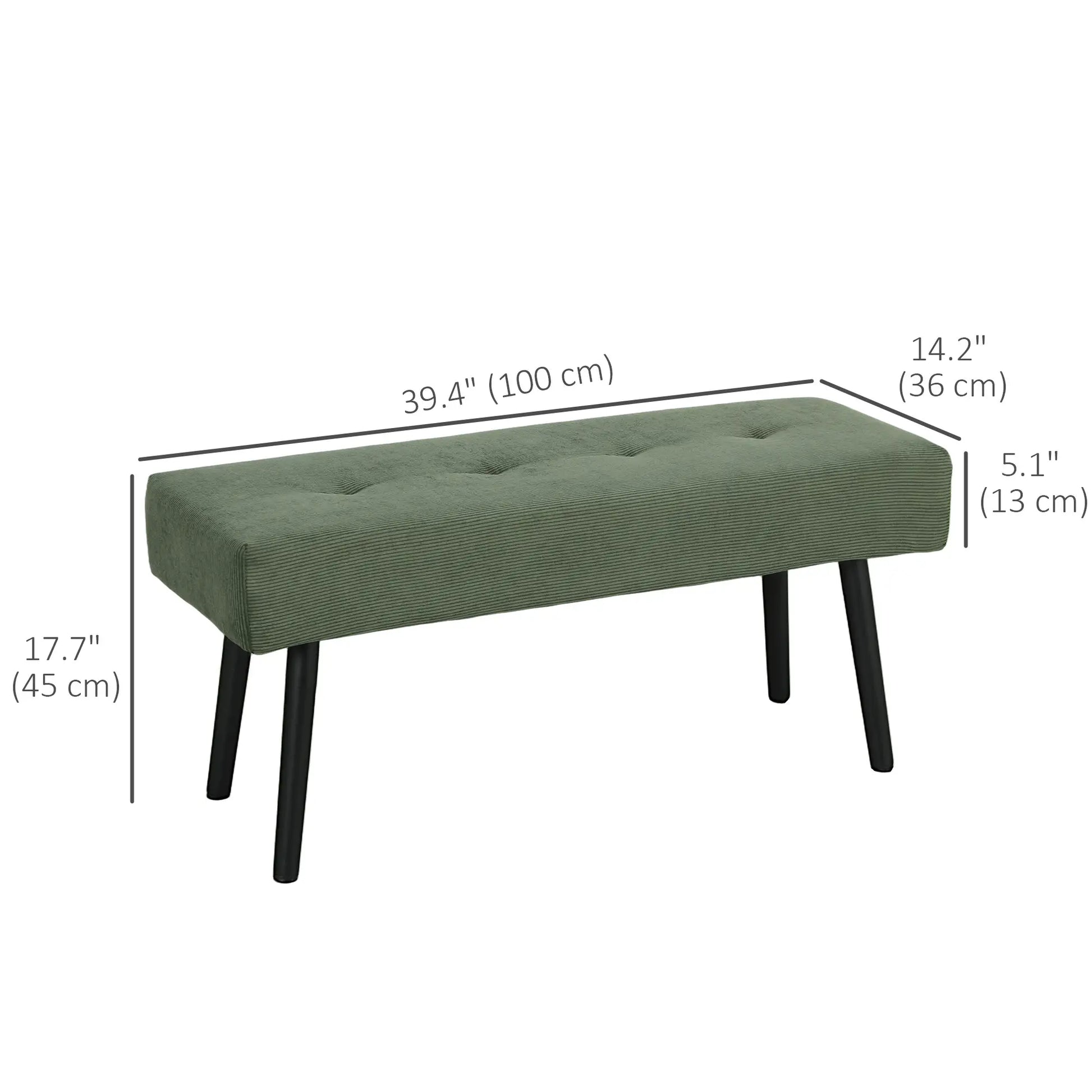39" Upholstered Ottoman Bench, Corduroy, Padded Seat, Steel Legs, Green Storage Ottomans & Benches at Gallery Canada