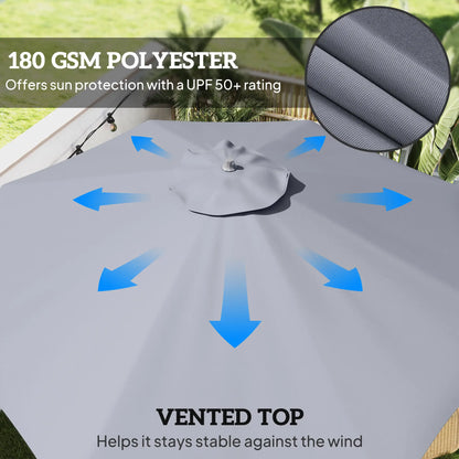 11FT Cantilever Umbrella, 8 Ribs, 360° Rotation, UPF 50+, Grey Patio Umbrellas at Gallery Canada