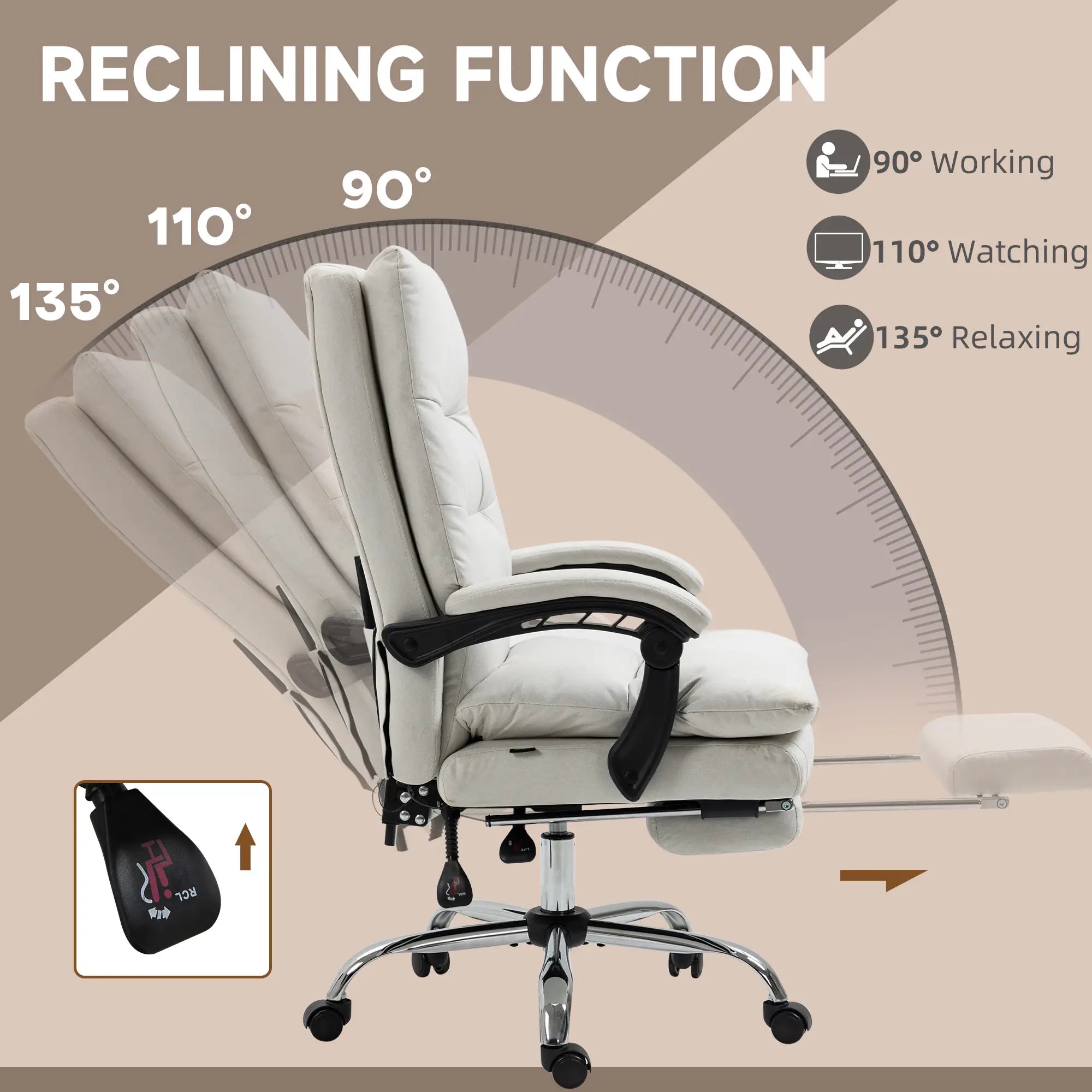 Executive Office Chair with Massage and Heat, Reclining Computer Chair with Footrest, Cream White Massage Chairs at Gallery Canada