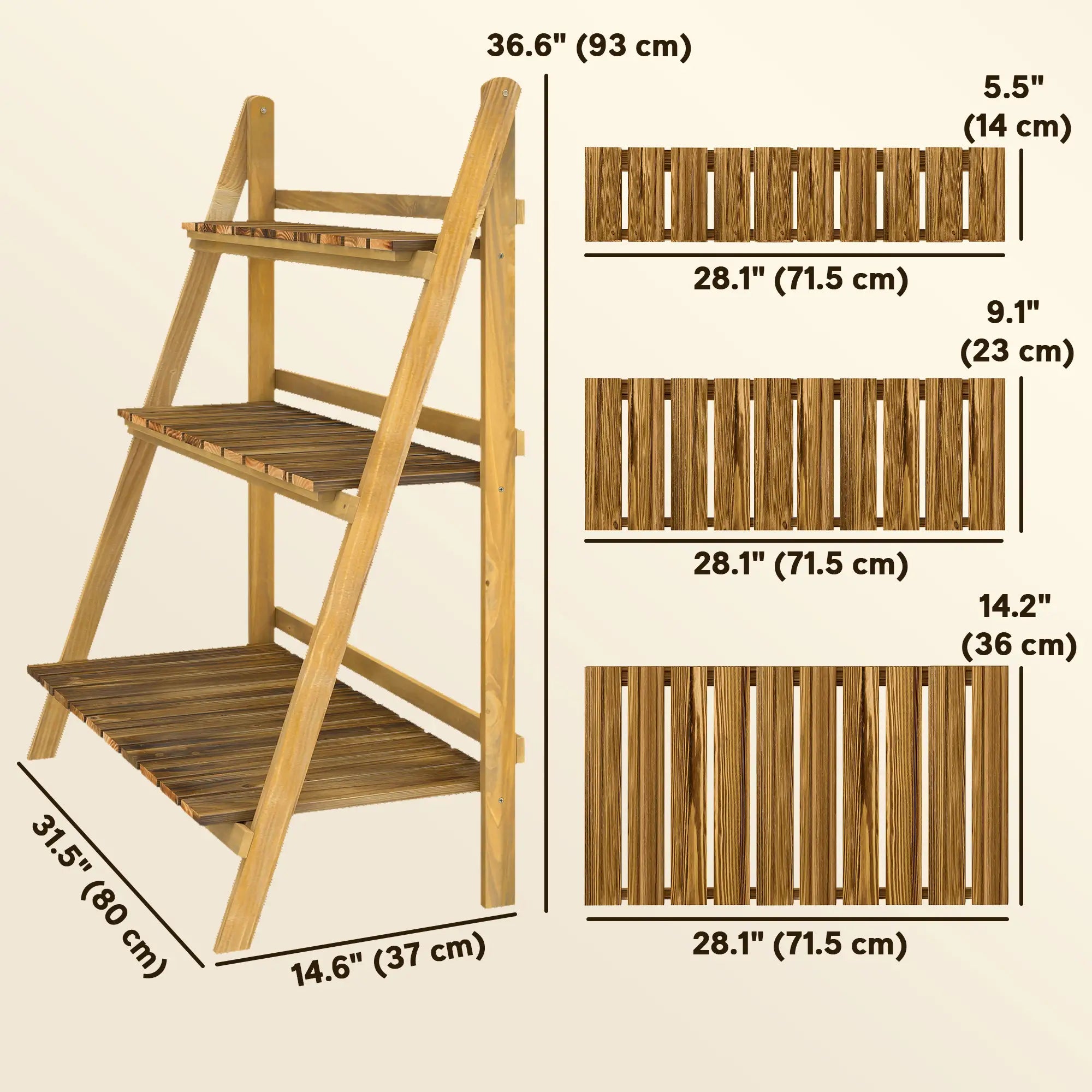 Foldable 3-Tier Wooden Plant Shelf, Outdoor Plant Stands at Gallery Canada