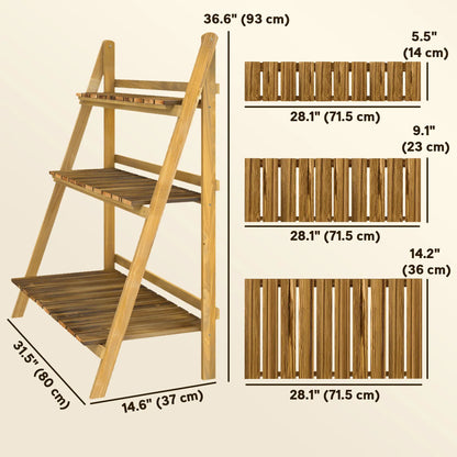 Foldable 3-Tier Wooden Plant Shelf, Outdoor Plant Stands at Gallery Canada