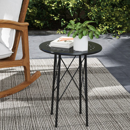 15.7" Round Garden Table, Steel Balcony Bistro, Adjustable Feet, Black Patio Side Tables at Gallery Canada