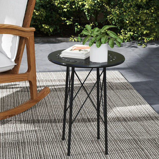 15.7" Round Garden Table, Steel Balcony Bistro, Adjustable Feet, Black Patio Side Tables Black at Gallery Canada
