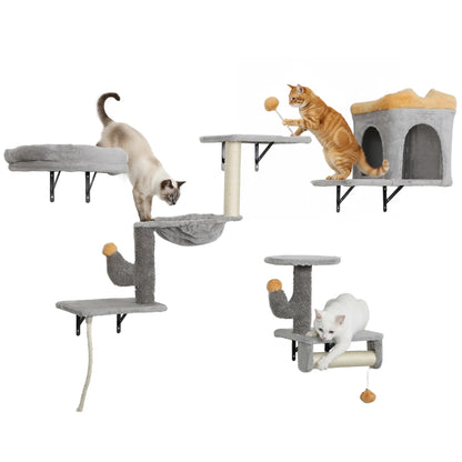 Cat Wall Shelves, 4 Pcs Set with Scratching Posts, Condo, Hammock, Perchs, Light Grey Cat Climbing Wall at Gallery Canada