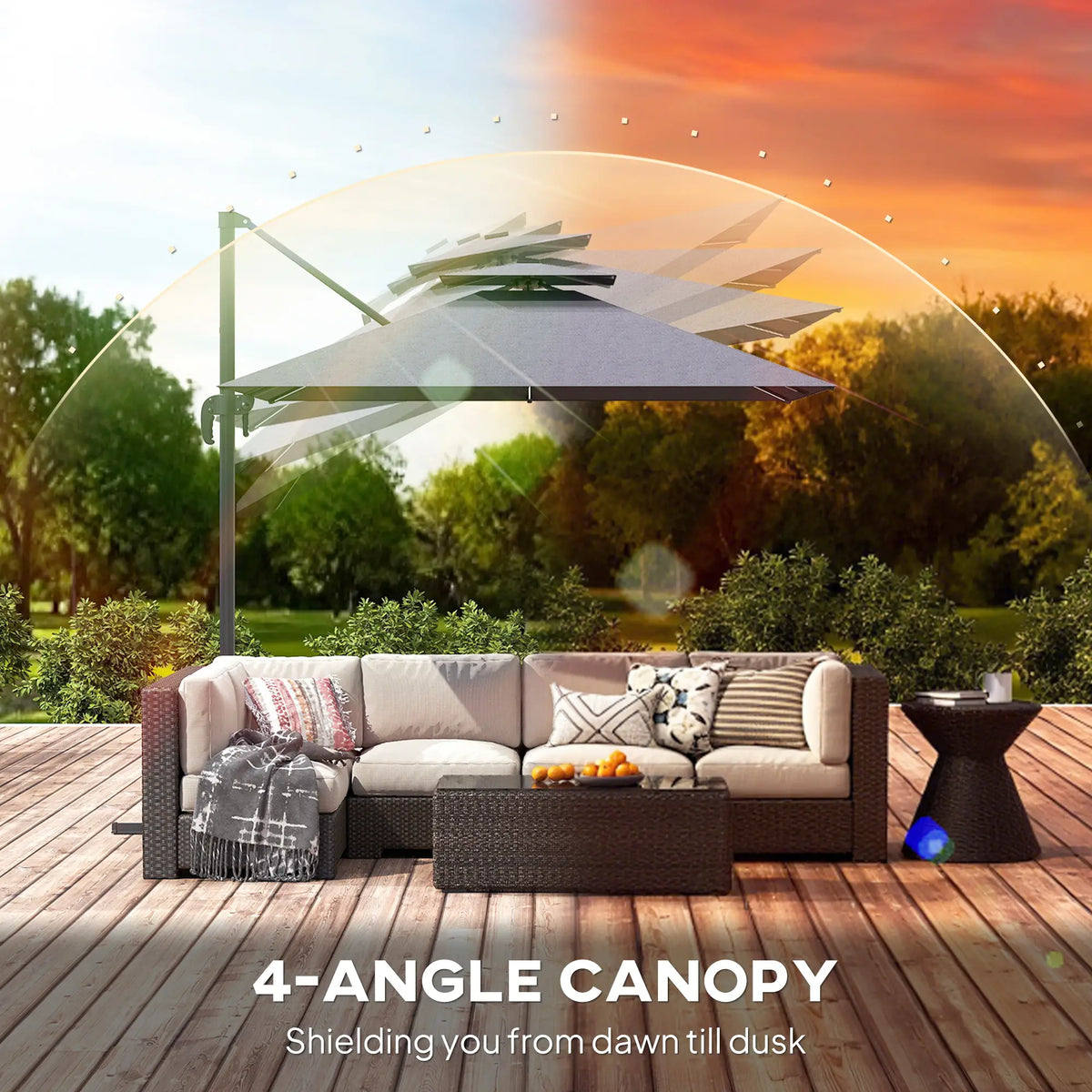 Parapluie de terrasse en porte-à-faux de 8', lumières LED, rotation à 360°, gris foncé