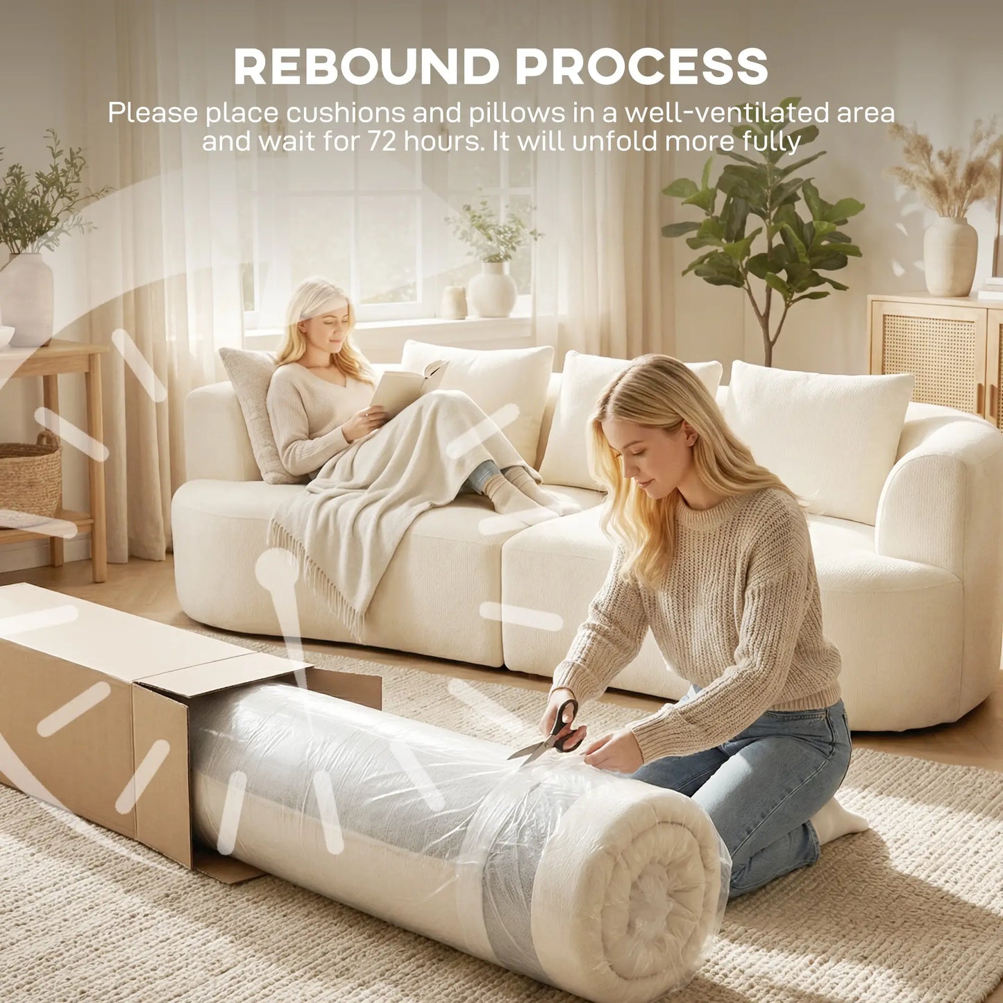 3 Seater Sofa, 102" Cream White, Chenille Couch With Spring Cushions, Cream White 3-Seater Sofas at Gallery Canada