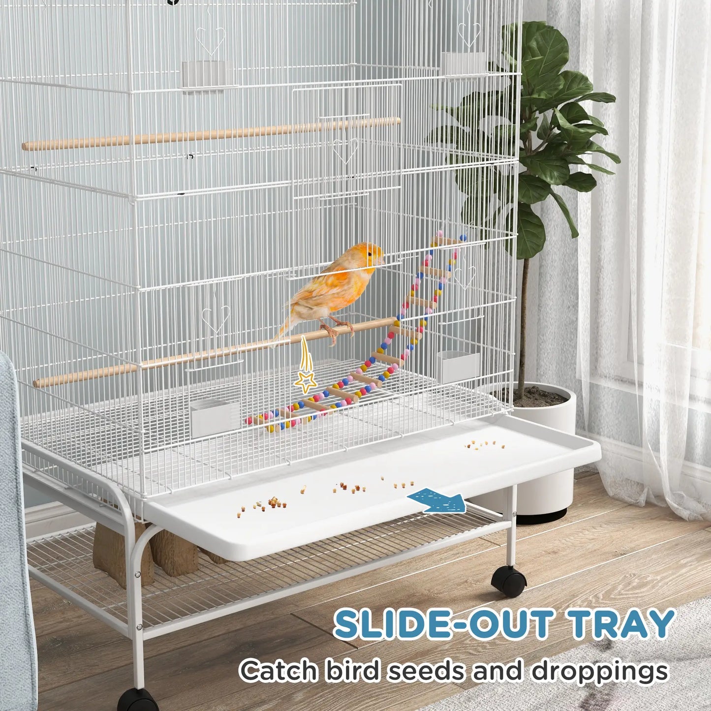 52" Bird Cage With Rolling Stand, Toys, For Budgies Canaries, White Bird Cages at Gallery Canada