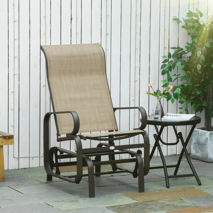 Patio Glider with Mesh Fabric, Outdoor Rocking Chair, Brown Flaxen, Brown Outdoor Gliders at Gallery Canada