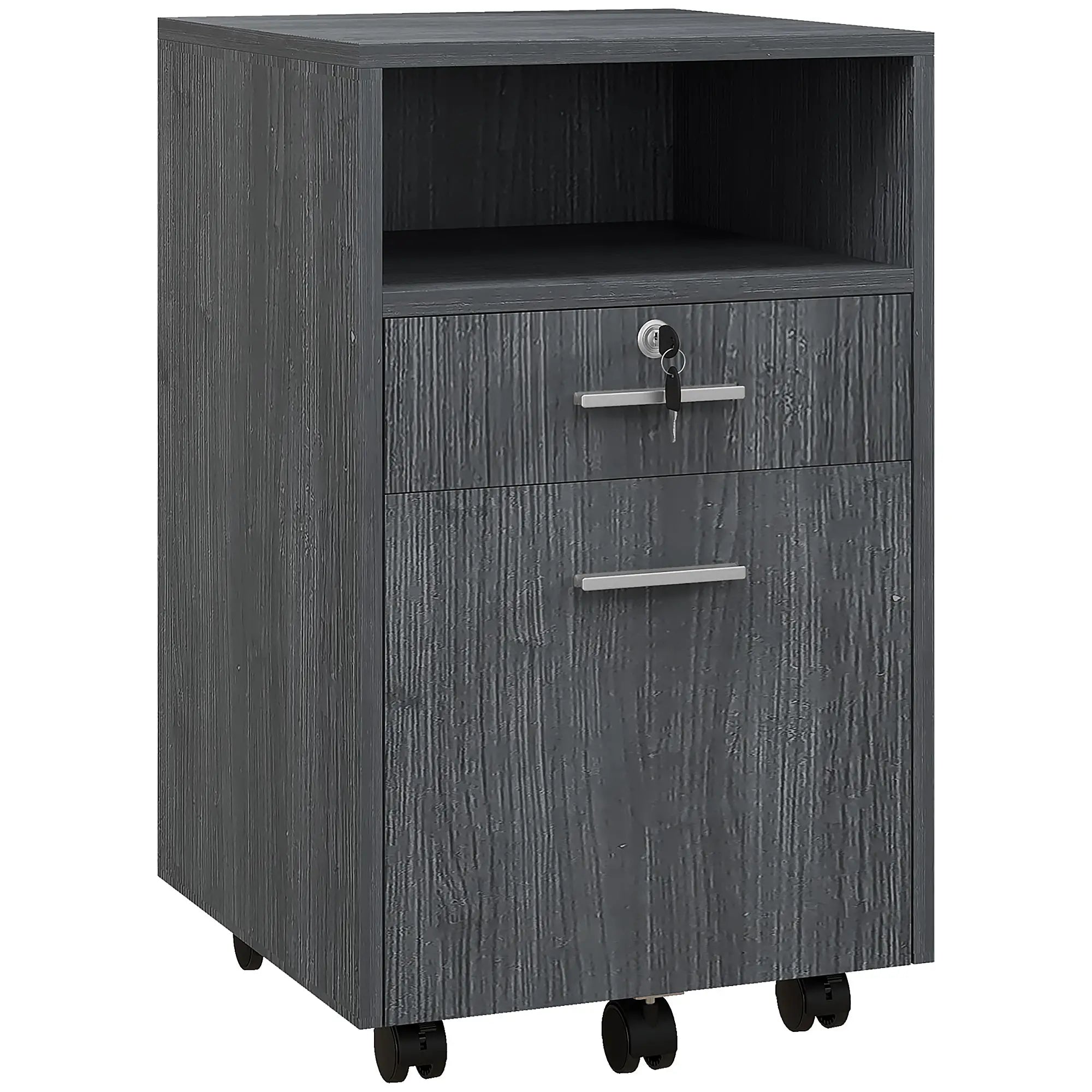Small 2-Drawer Filing Cabinet, Lockable, On Wheels, Grey Office Cabinets & Cupboards Grey at Gallery Canada
