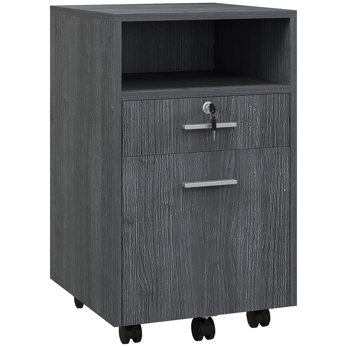 Small 2-Drawer Filing Cabinet, Lockable, On Wheels, Grey Office Cabinets & Cupboards Grey at Gallery Canada