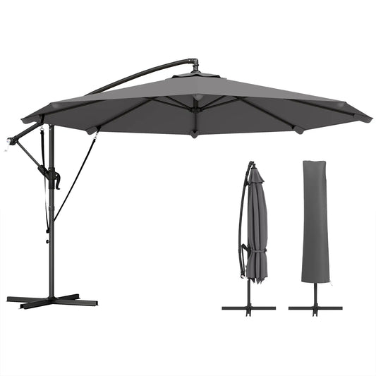 10FT Cantilever Patio Umbrella, 8 Ribs, Cover, Wind Ropes, Dark Grey Offset Cantilever Umbrellas Dark Grey, Black at Gallery Canada