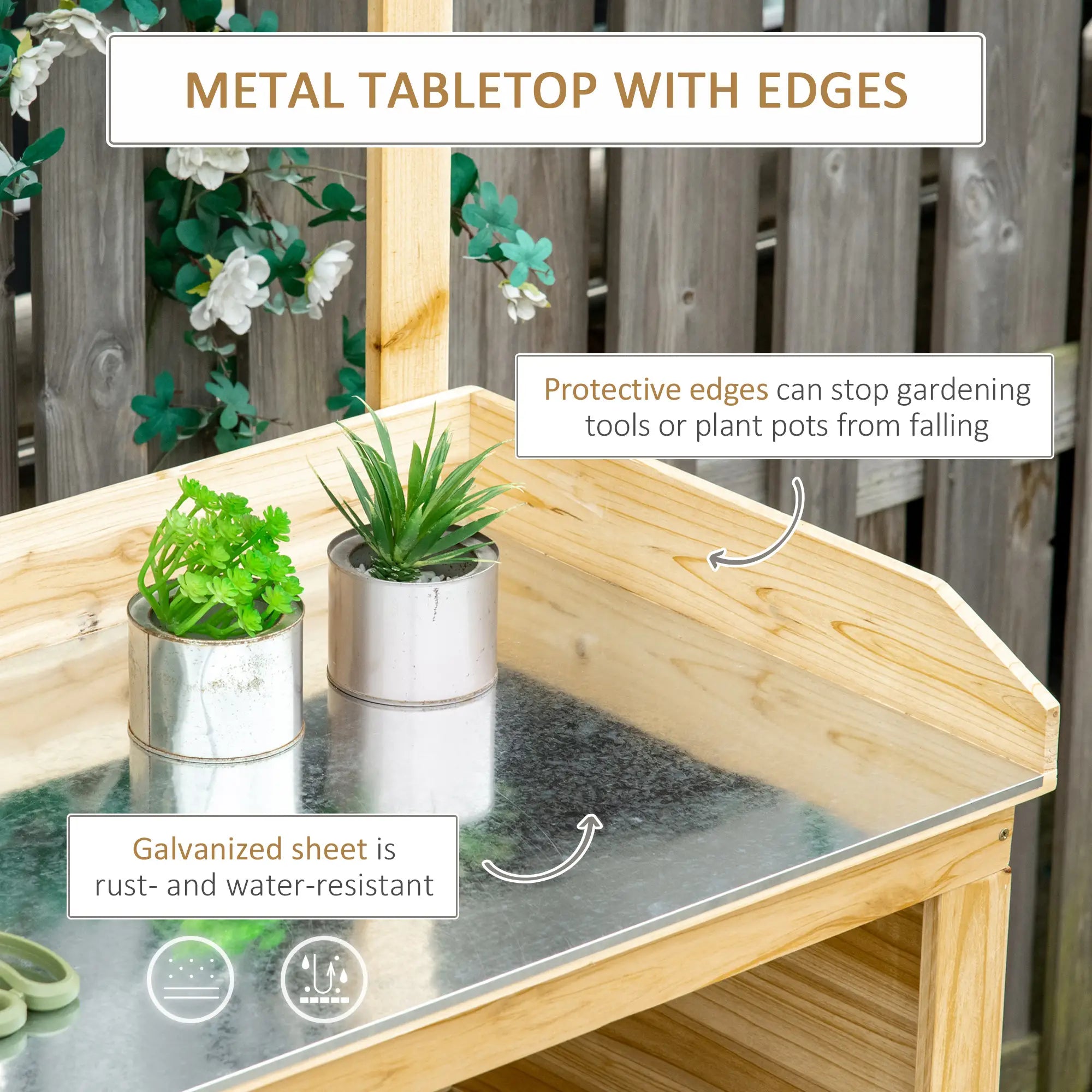 Potting Bench Table, Wooden Garden Workstation with Storage Shelves and Hooks Potting Benches & Tables at Gallery Canada