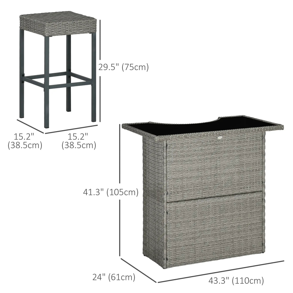 5 Pcs Patio Bar Set, Outdoor PE Rattan Wicker, 4 Chairs, Grey Bistro Sets at Gallery Canada