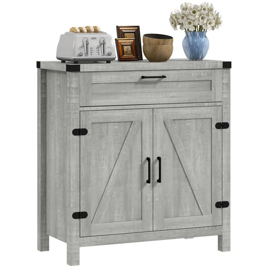 Farmhouse Kitchen Cabinet, Sideboard with 2 Barn Doors, Drawer, Grey Bar Cabinets Grey at Gallery Canada
