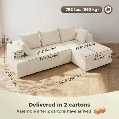 "101" Canapé d'angle modulaire, 3 places en forme de L, Beige