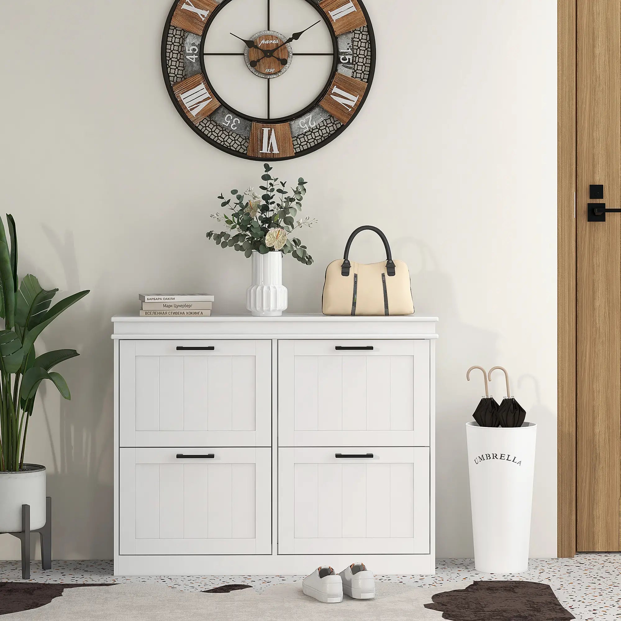 Shoe Storage Cabinet, 4 Flip Drawers, Adjustable Shelves, 20 Pairs, White Shoe Storage Cabinets & Racks at Gallery Canada