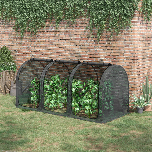 9' x 4' Crop Cage, Garden Plant Protector, with 3 Zippered Doors and 6 Ground Stakes, for Garden, Yard, Lawn, Black - Gallery Canada