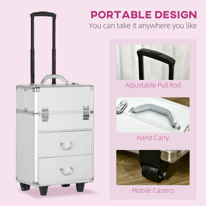 Aluminum Rolling Makeup Train Case, Portable Cosmetic Case, Lockable with Wheels, Silver Makeup Cases at Gallery Canada